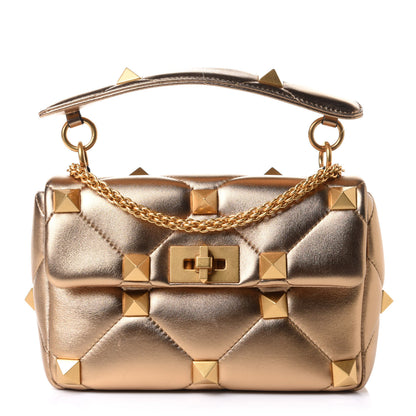 Valentino Garavani Nappa Medium Roman Stud Shoulder Bag Antique Brass 1 of 8
