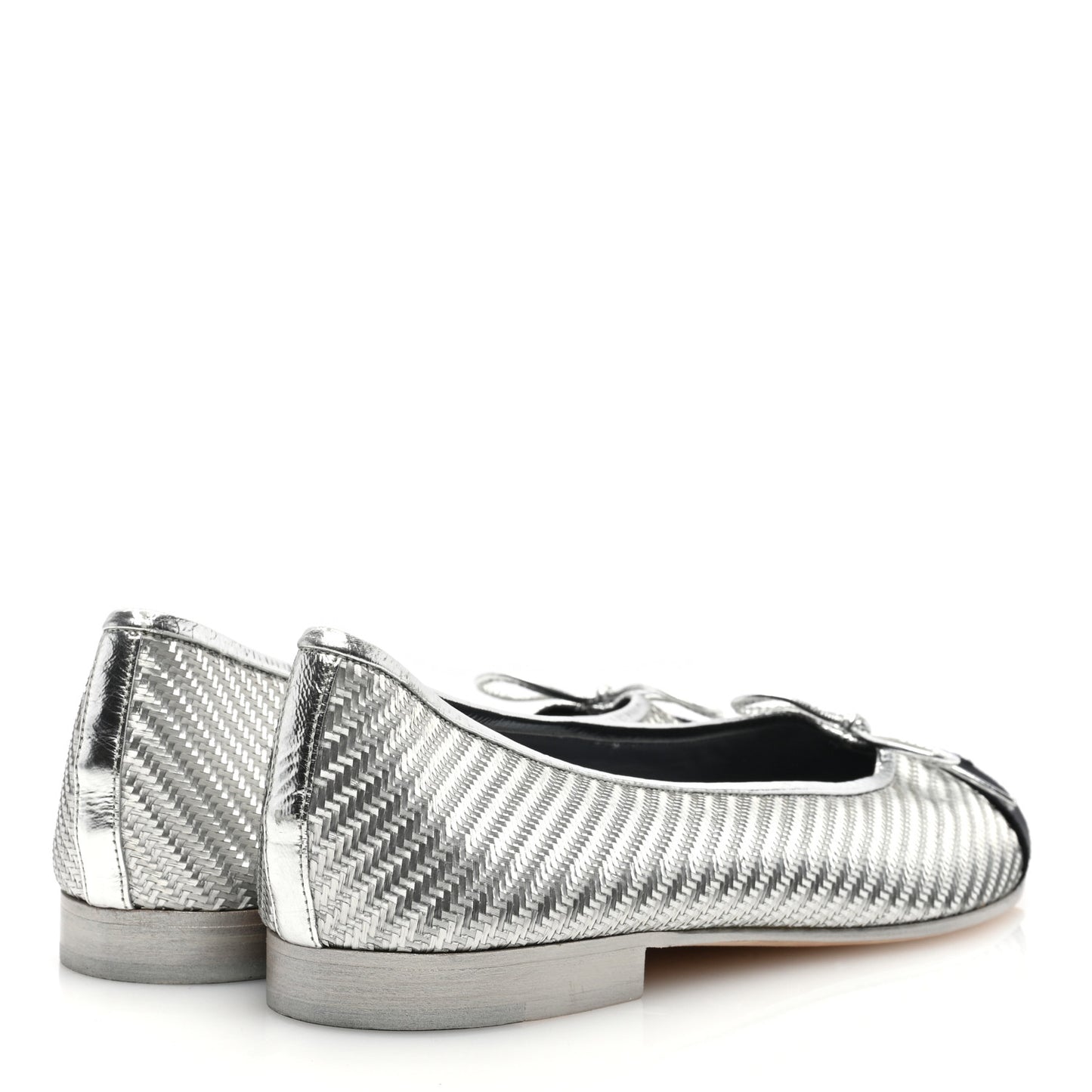 Metallic PVC Grosgrain Cap Toe Ballerina Flats 40 Silver Black