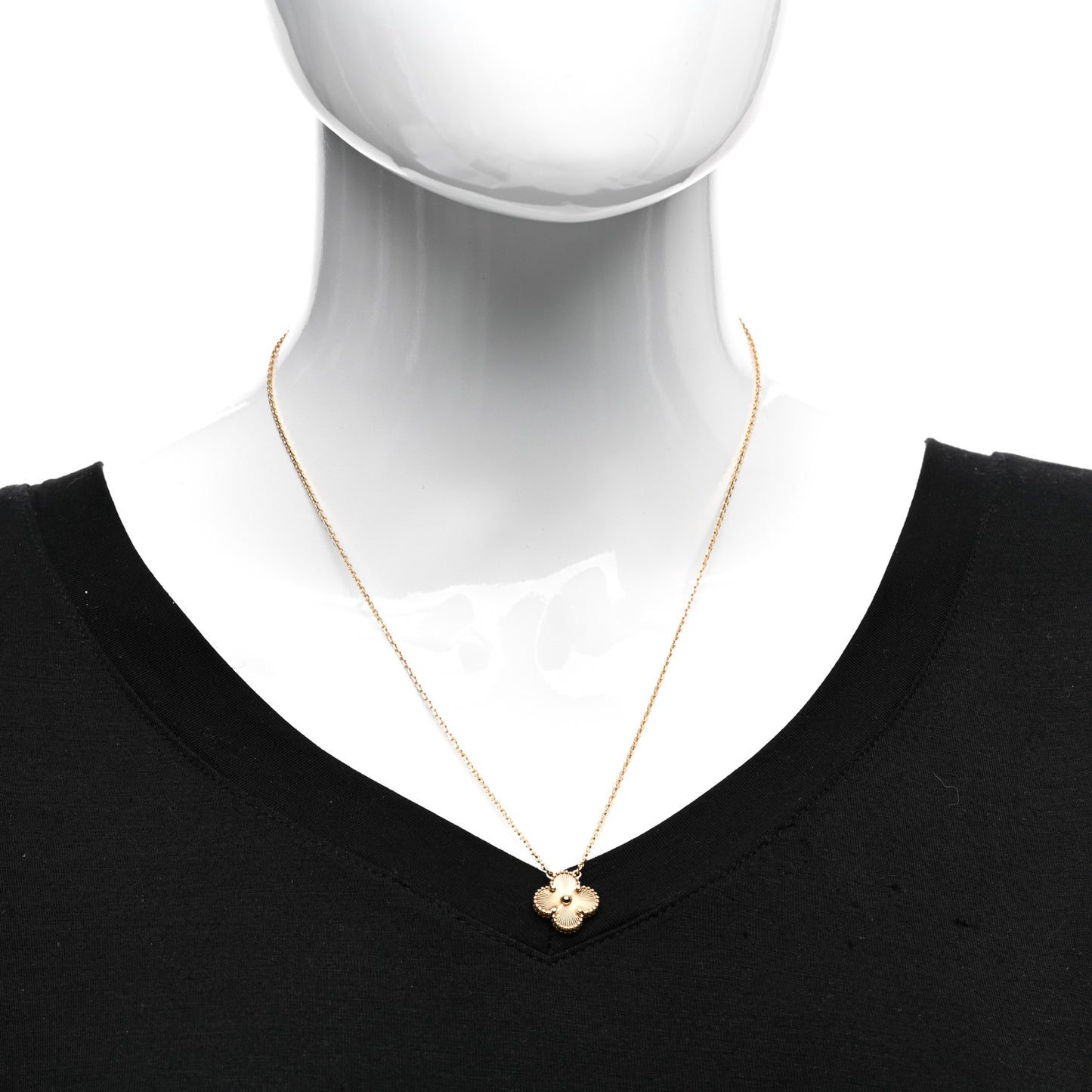18K Yellow Gold Guilloche Vintage Alhambra Pendant Necklace