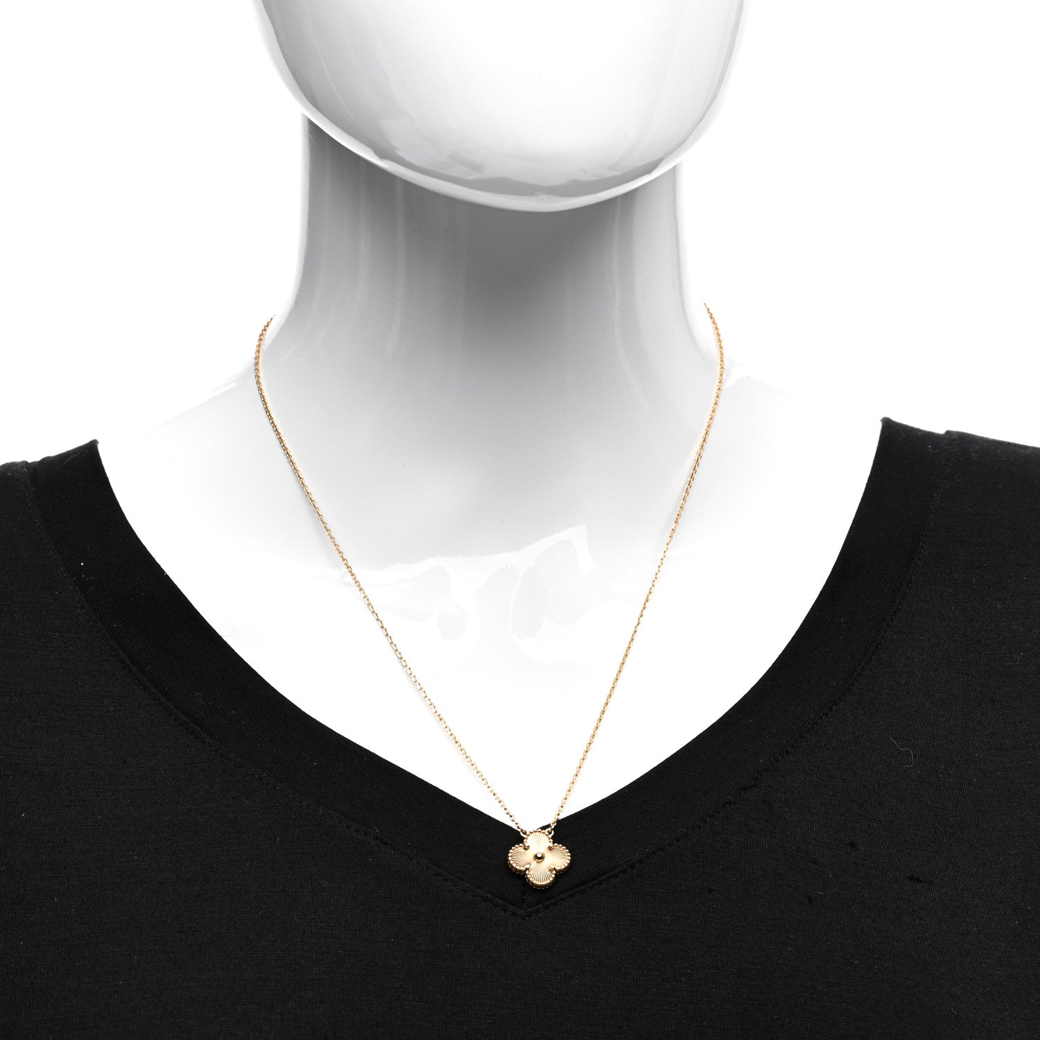 Van Cleef & Arpels 18K Yellow Gold Guilloche Vintage Alhambra Pendant Necklace 2 of 5