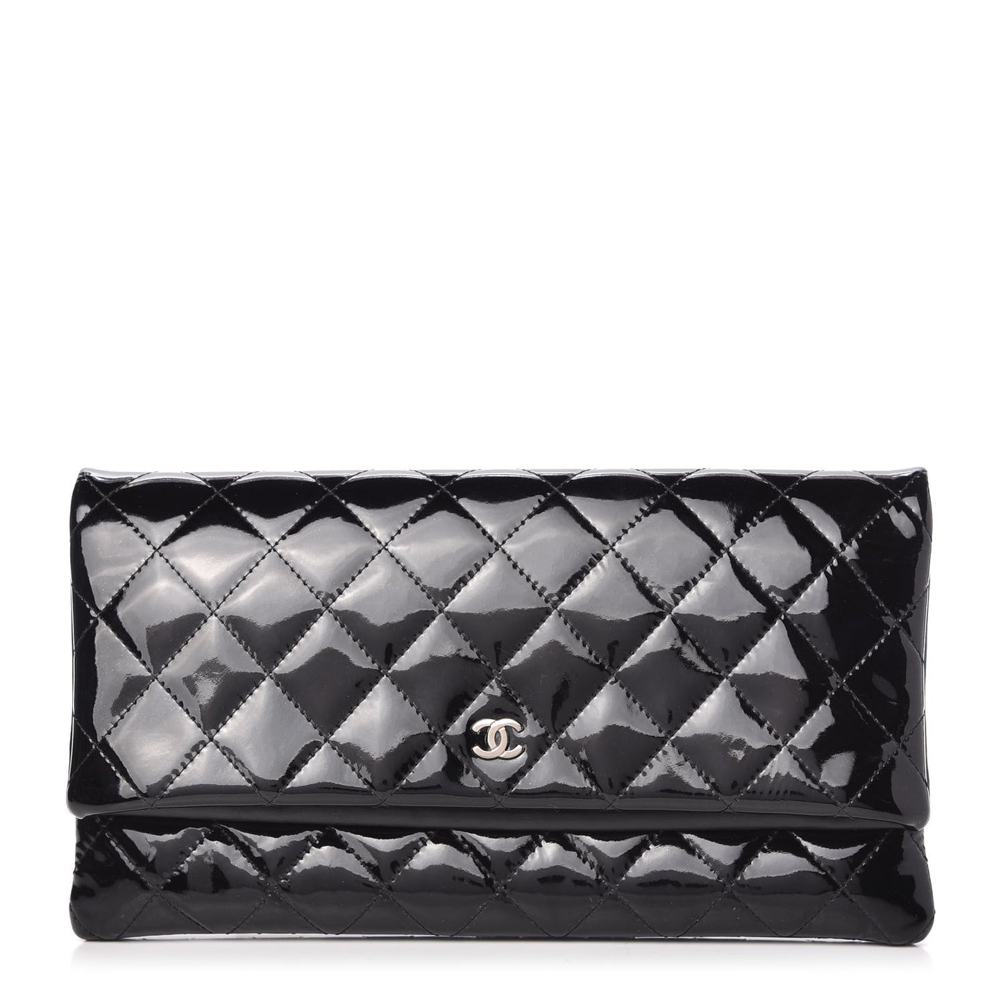 Patent Calfskin Quilted Beauty CC Clutch Black