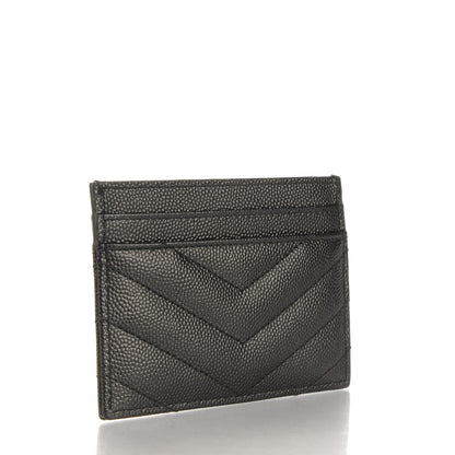 Saint Laurent Grain De Poudre Matelasse Chevron Monogram Credit Card Case Black 3 of 6