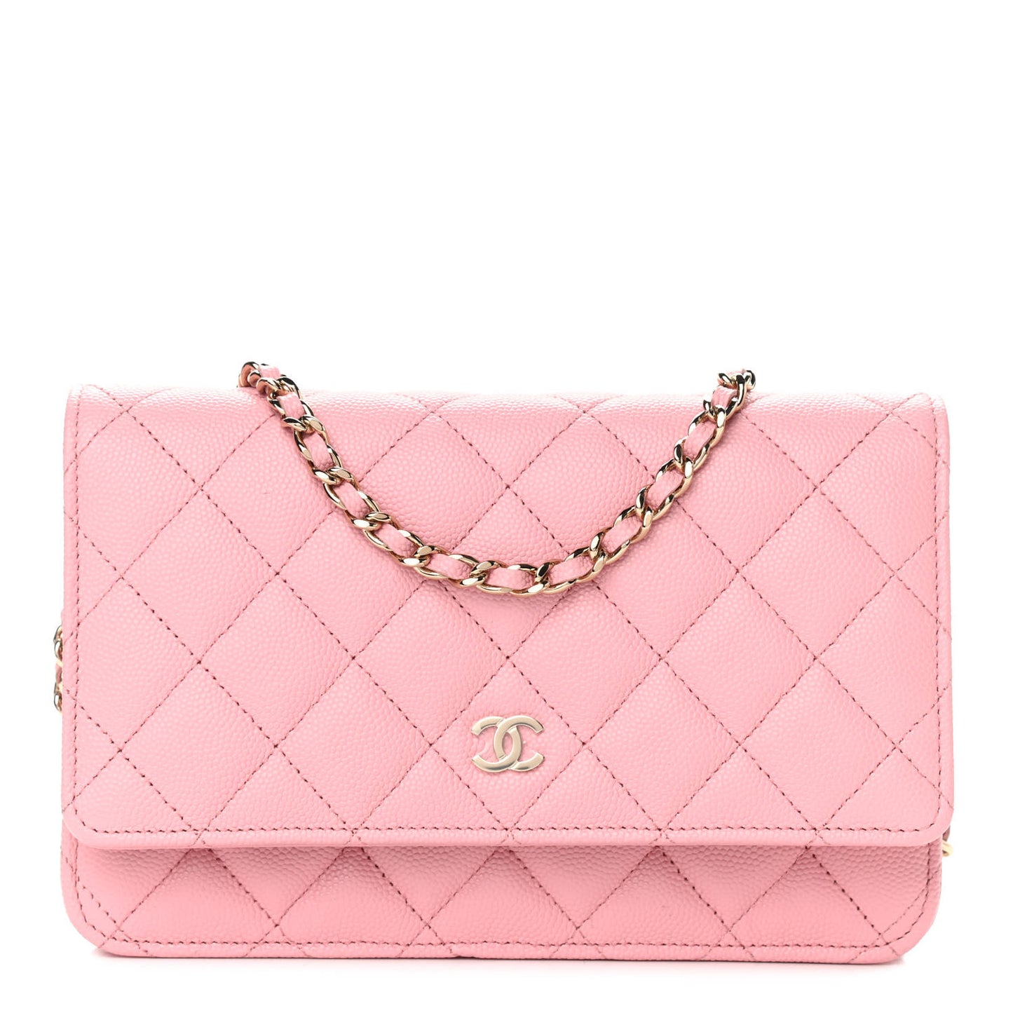 Caviar Quilted Wallet on Chain WOC Pink