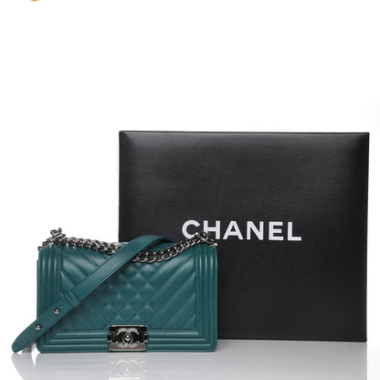 Chanel Calfskin Chevron Quilted Medium Boy Flap Green 8 of 8