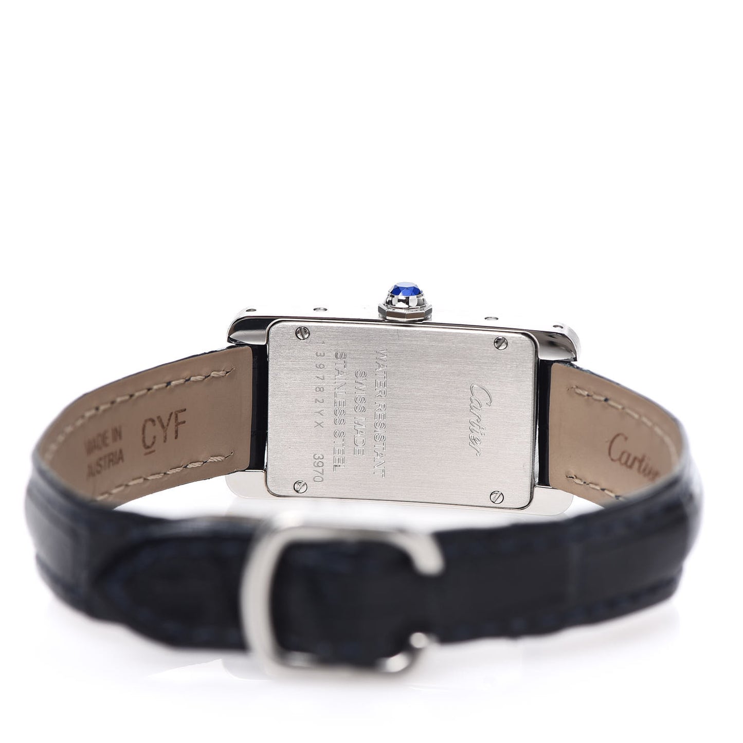 Stainless Steel Alligator 19mm Tank Americaine Quartz Watch Blue