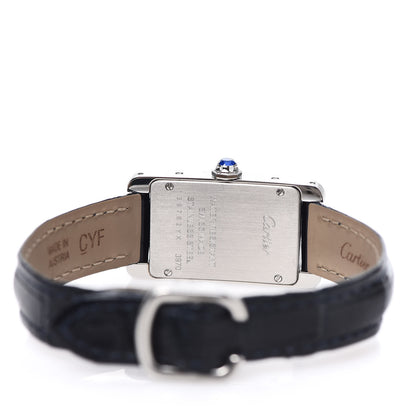 Cartier Stainless Steel Alligator 19mm Tank Americaine Quartz Watch Blue 5 of 8