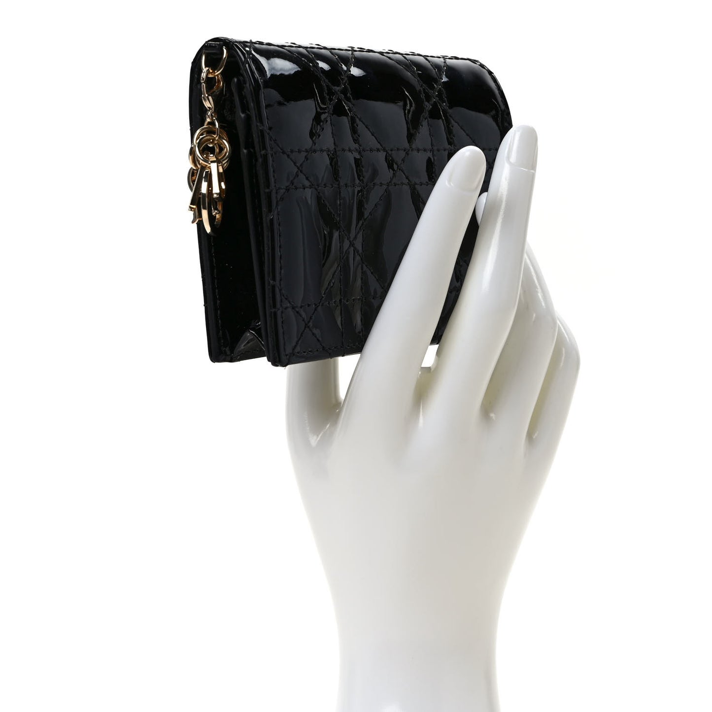 Patent Cannage Small Lady Dior Flap Card Holder Black