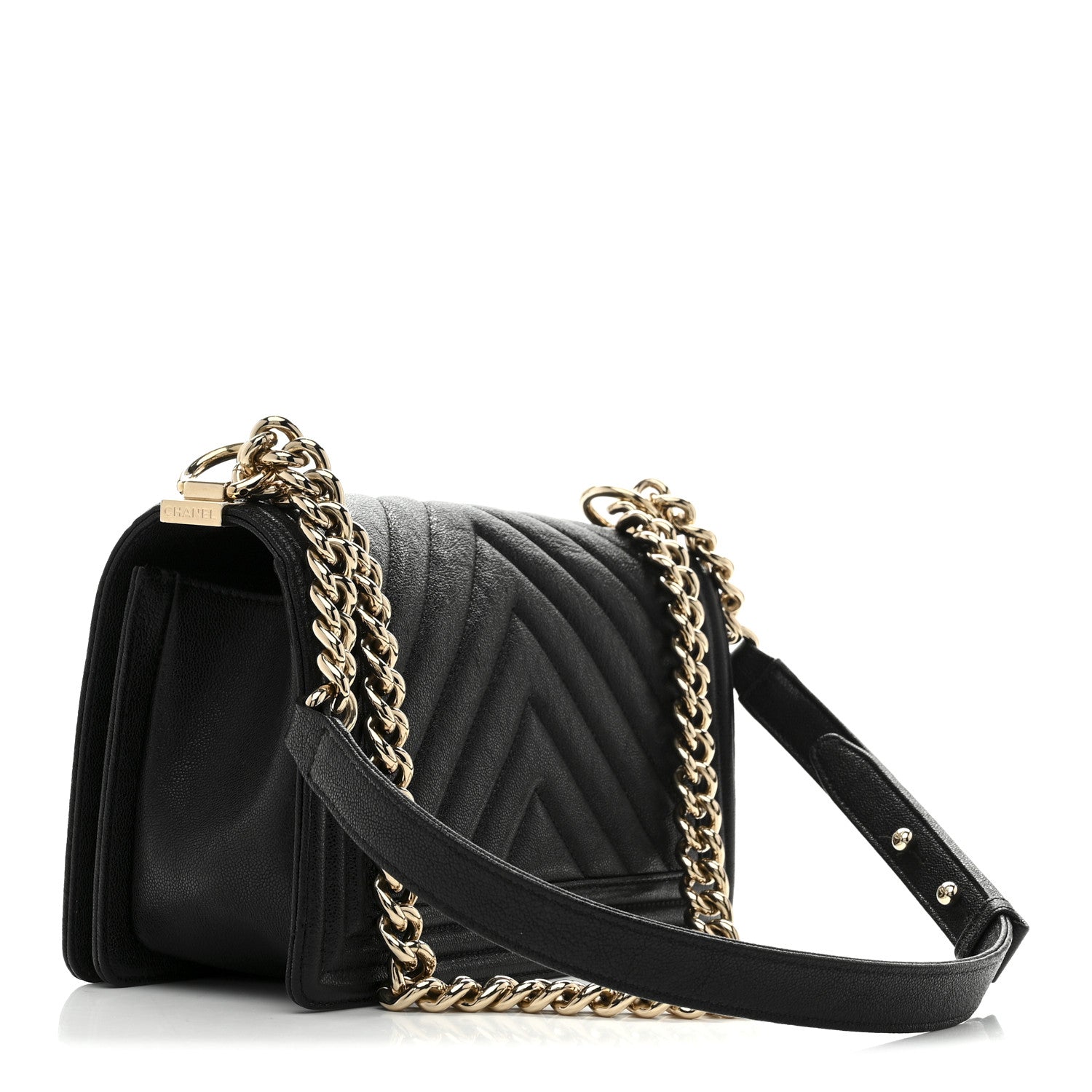 Chanel Caviar Chevron Quilted Medium Boy Flap Black 3 of 10