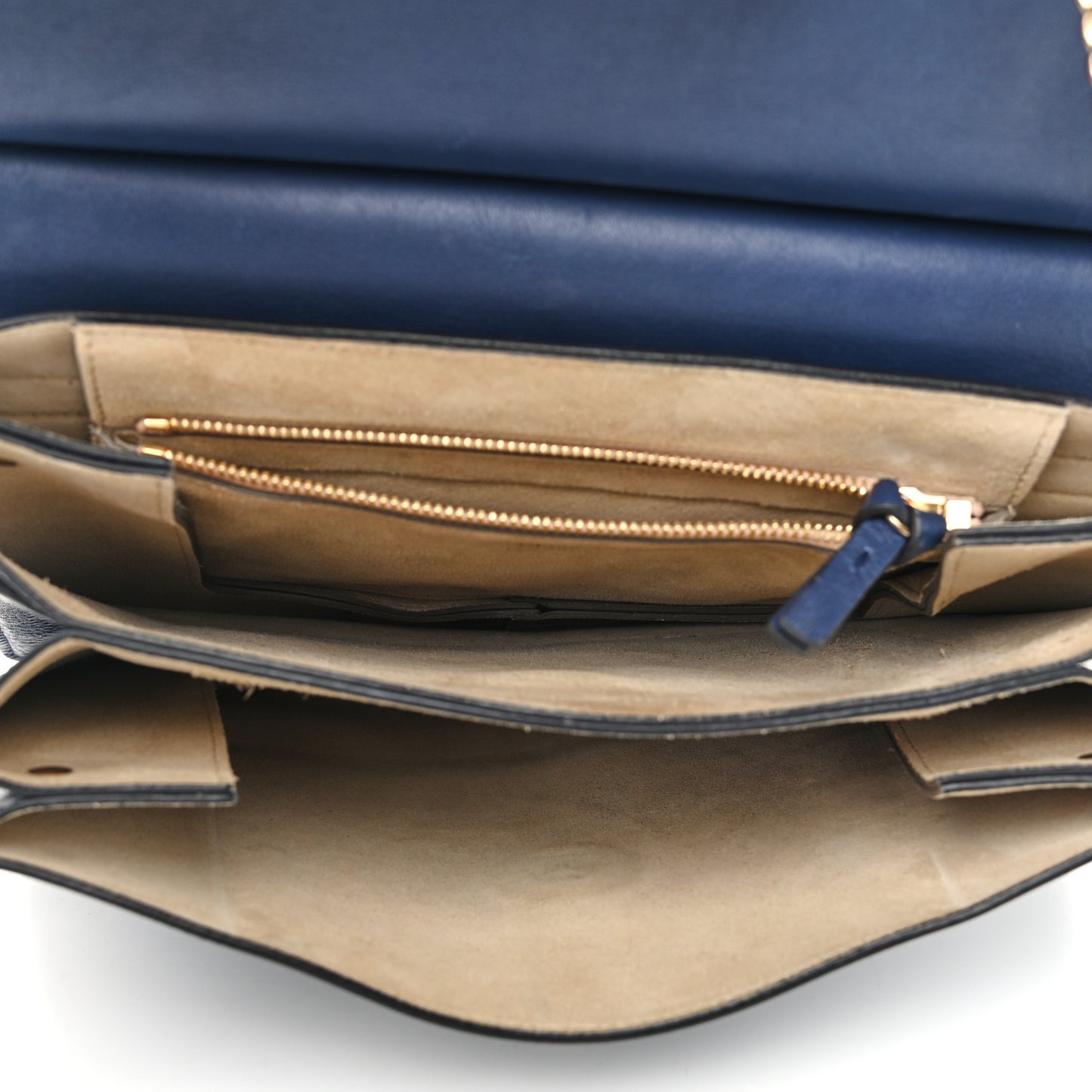 Suede Calfskin Medium Faye Shoulder Bag Silver Blue