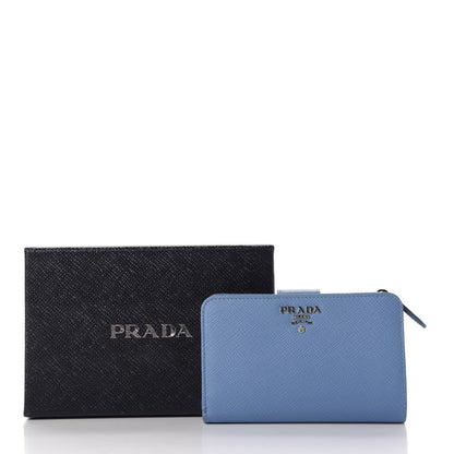 Prada Saffiano Metal Compact Wallet Bluette Mare 8 of 8