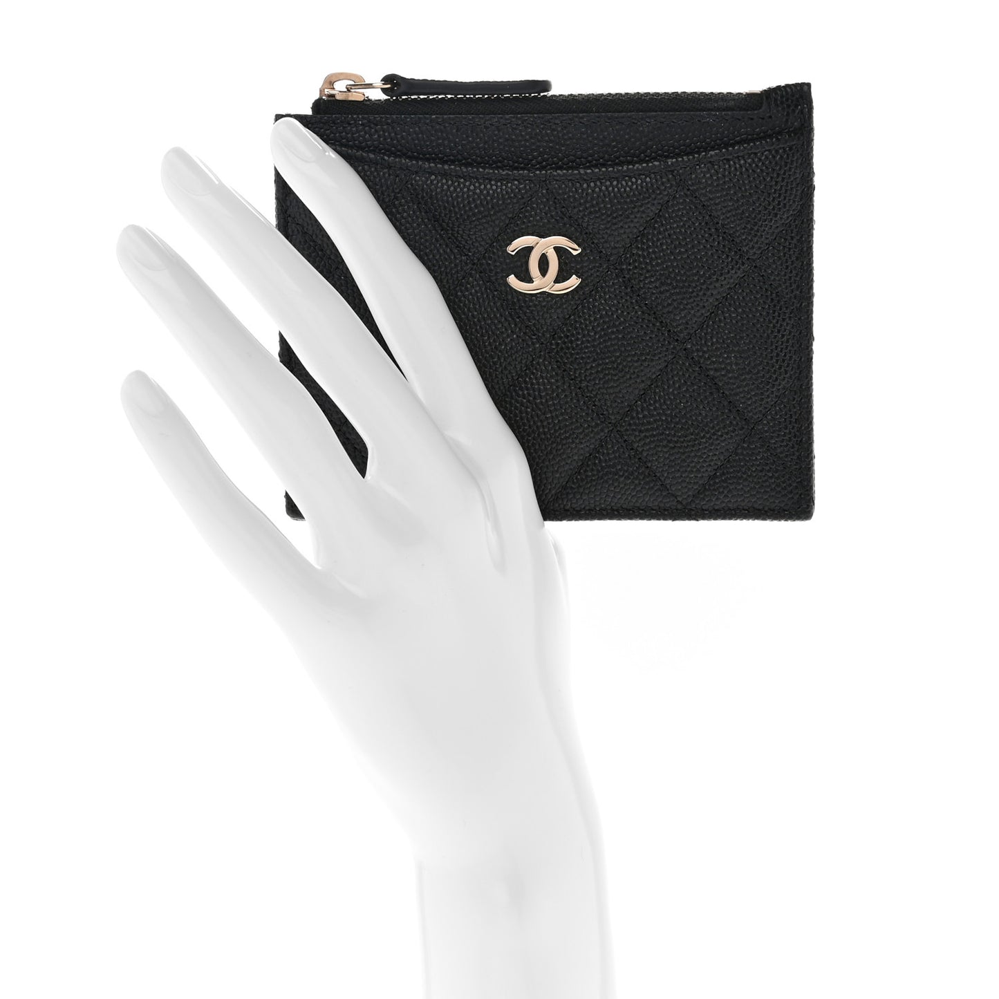 Caviar Quilted CC Zip Card Holder Black