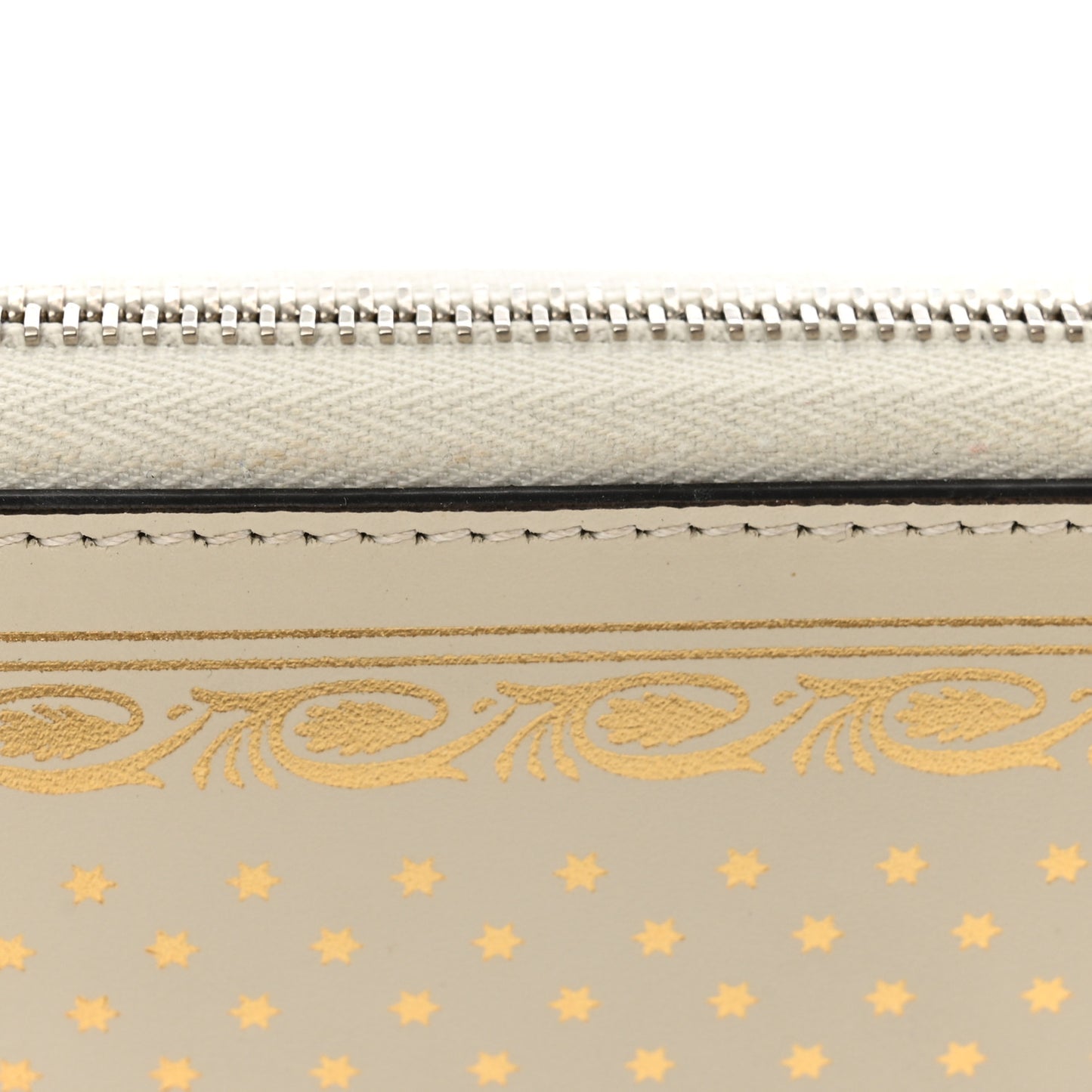 X SEGA Calfskin GUCCY Stars Zip Around Wallet Mystic White Gold