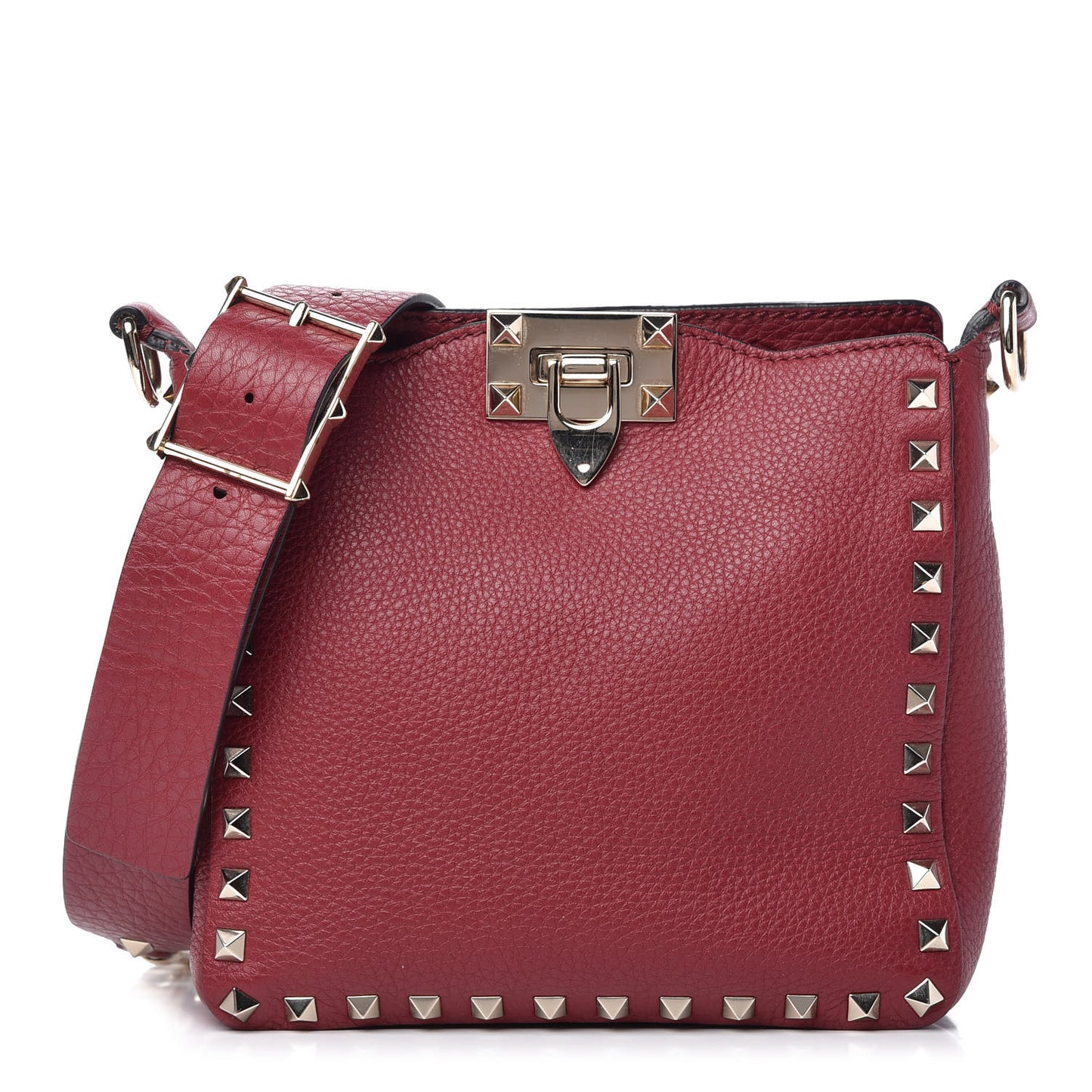 Pebbled Calfskin Mini Rockstud Flip-Lock Messenger Bag Rubino