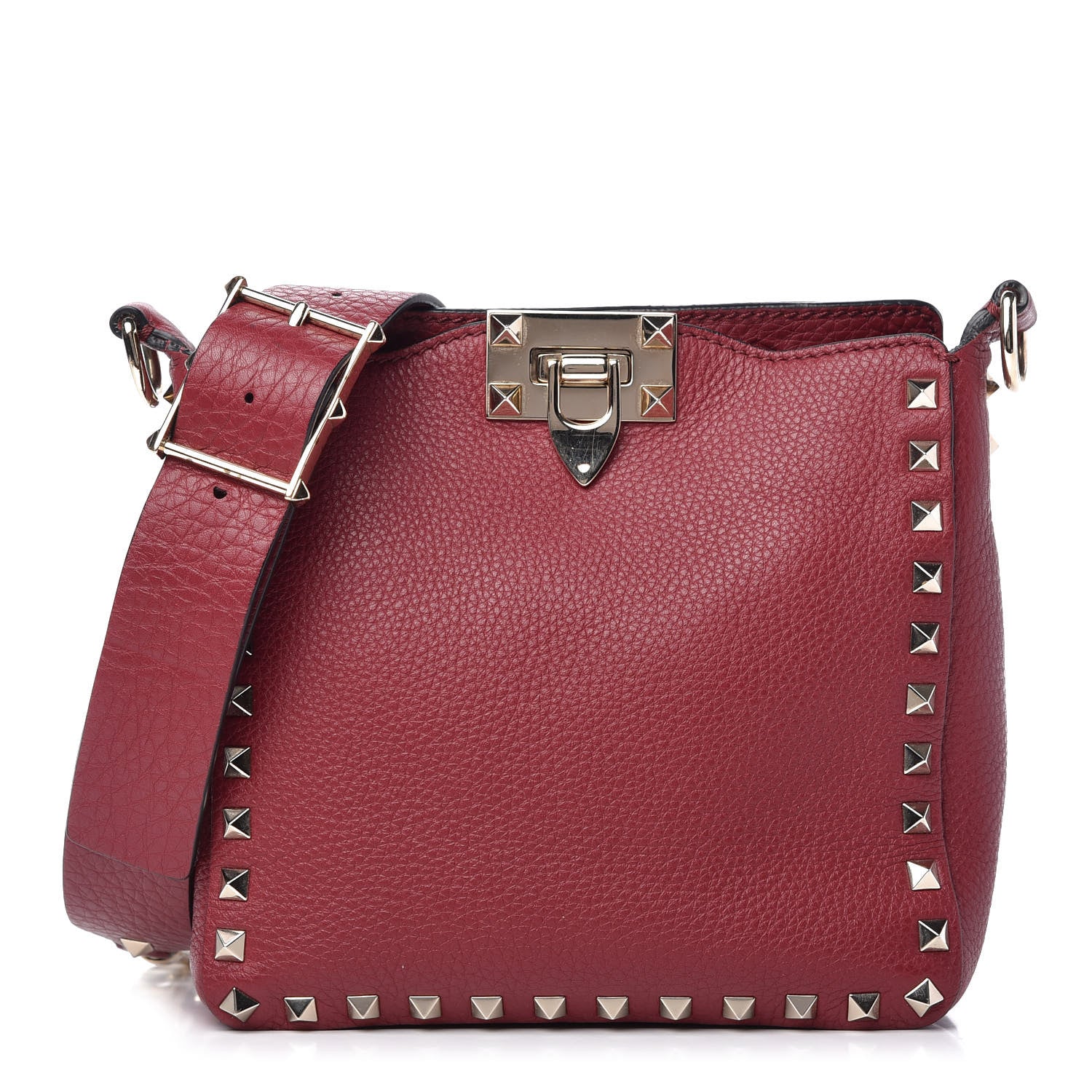 Valentino Garavani Pebbled Calfskin Mini Rockstud Flip-Lock Messenger Bag Rubino 1 of 10