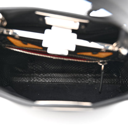 Fendi Vitello Seta Snakeskin Crocodile Monster Eyes Medium Peekaboo Iconic Satchel Black Girasole 6 of 15