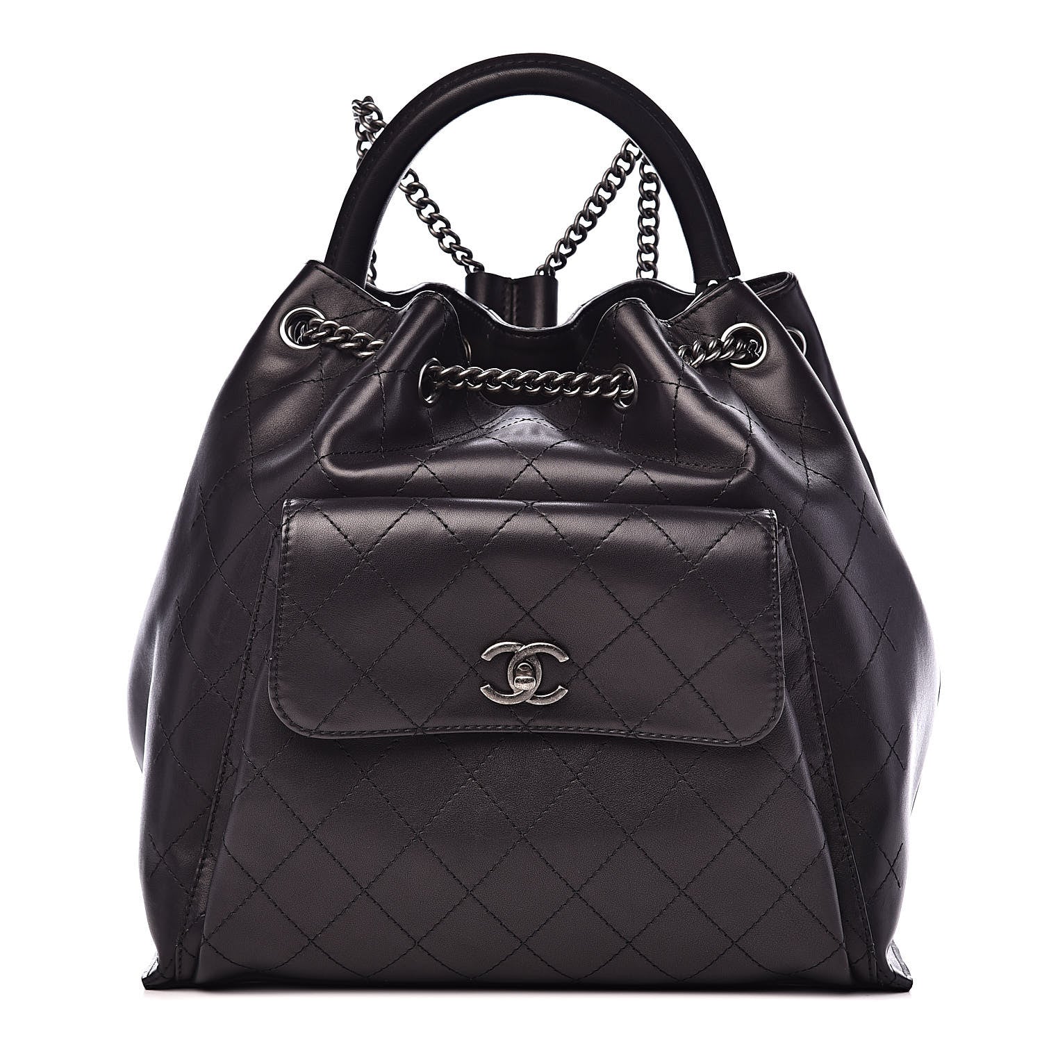 Chanel Calfskin Stitched Large Urban Luxury Drawstring Backpack Black 1 of 11
