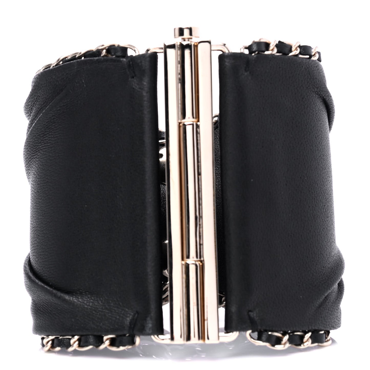 Lambskin Chain CC Cuff Bracelet Black Gold