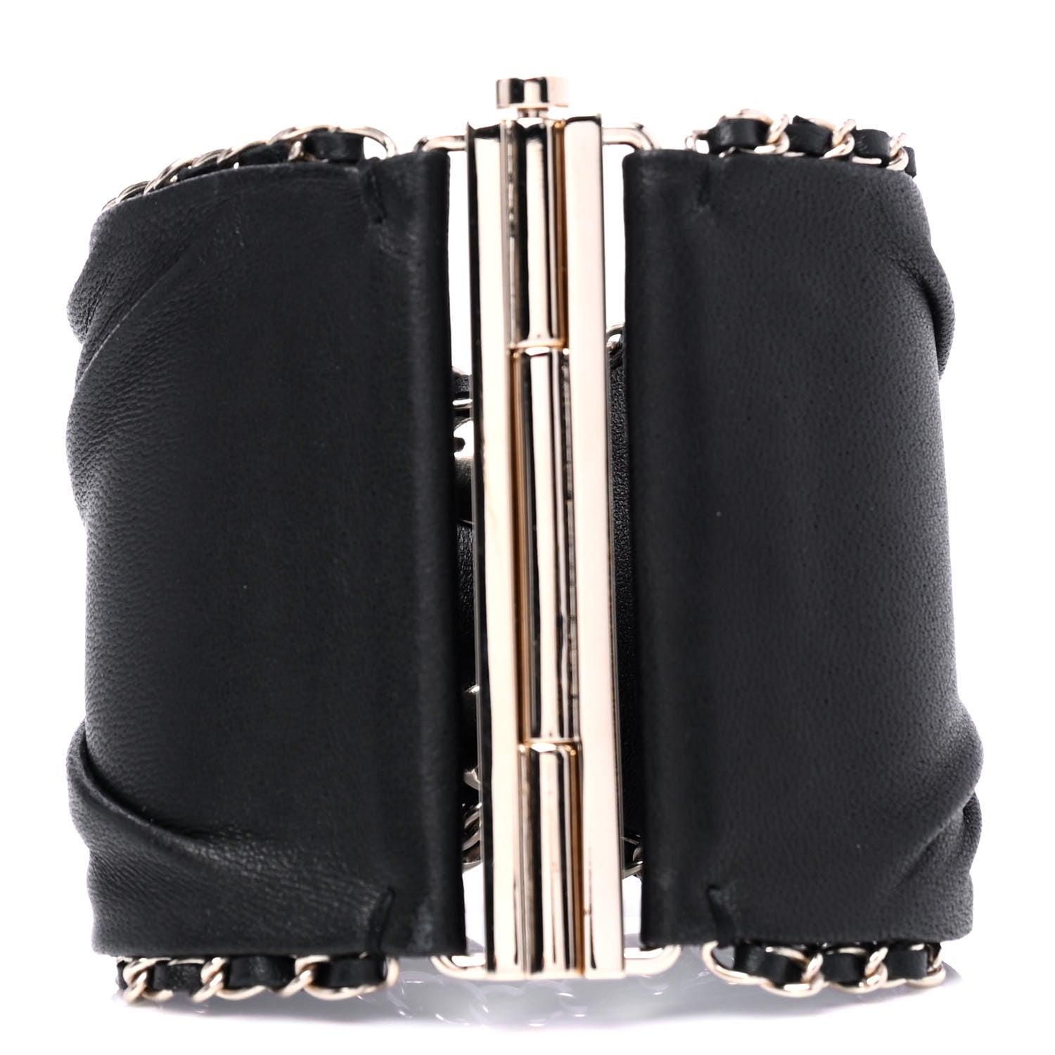 Chanel Lambskin Chain CC Cuff Bracelet Black Gold 2 of 5