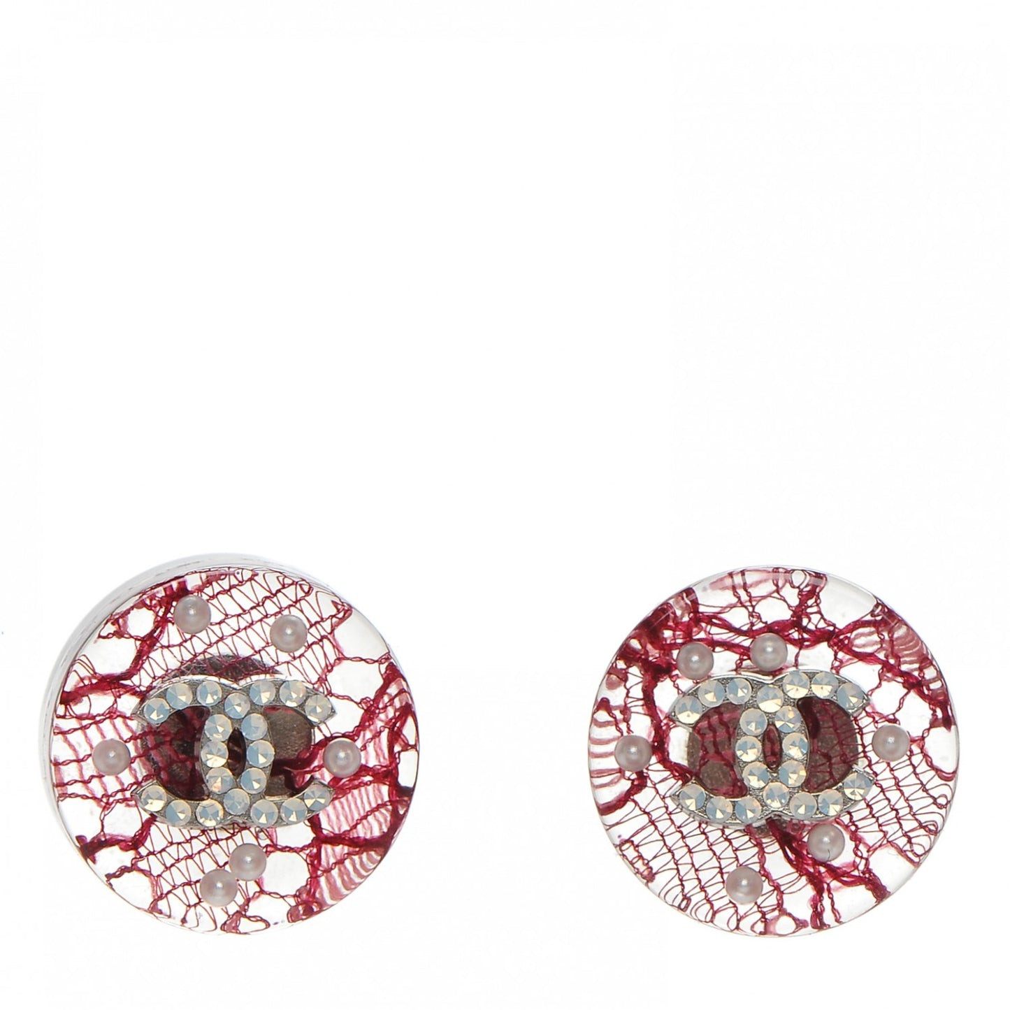 Resin Lace Pearl CC Earrings Pink