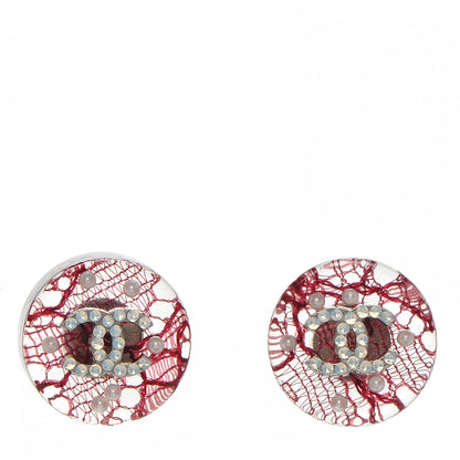 Chanel Resin Lace Pearl CC Earrings Pink 1 of 4