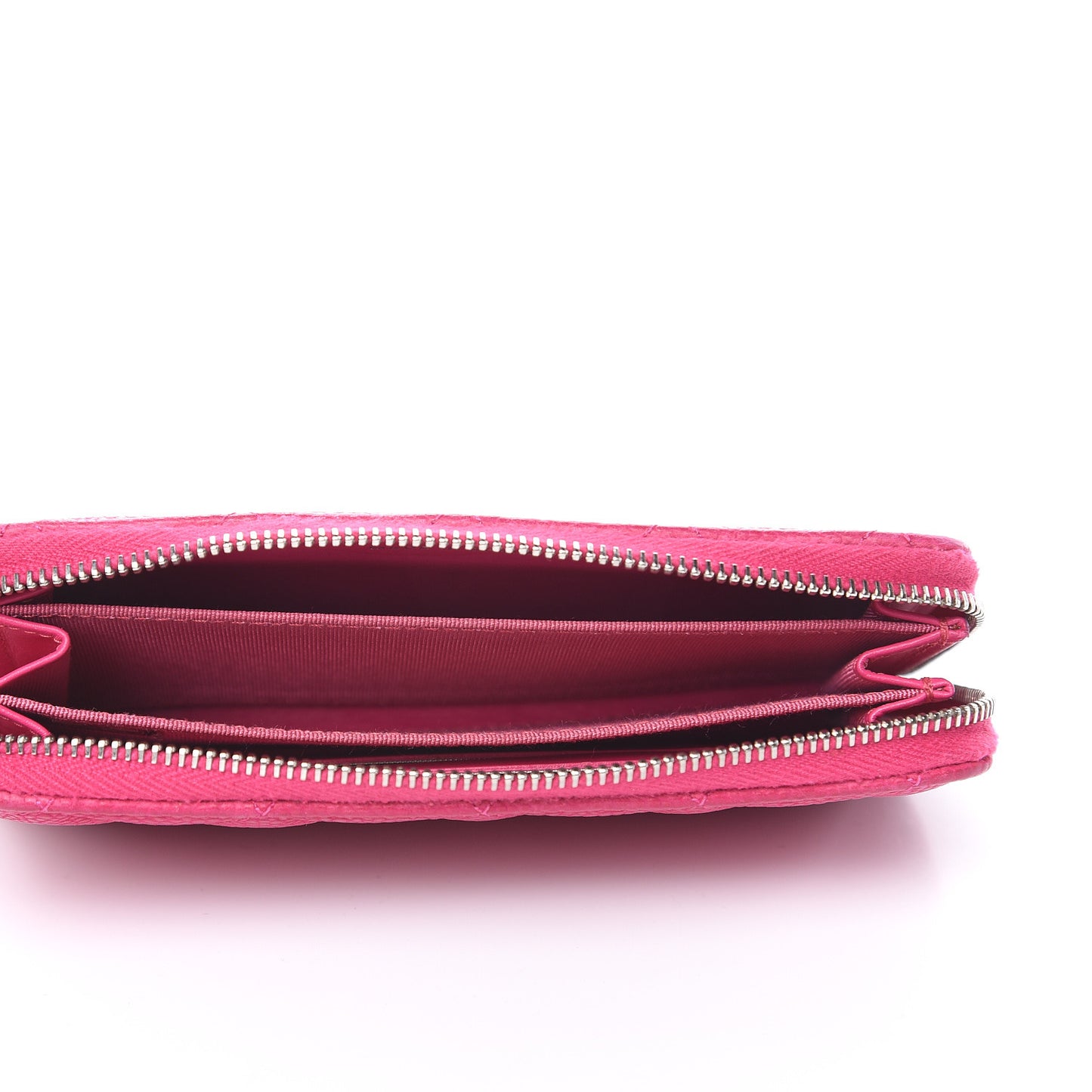 Iridescent Caviar Quilted Small Zip Around Wallet Pink