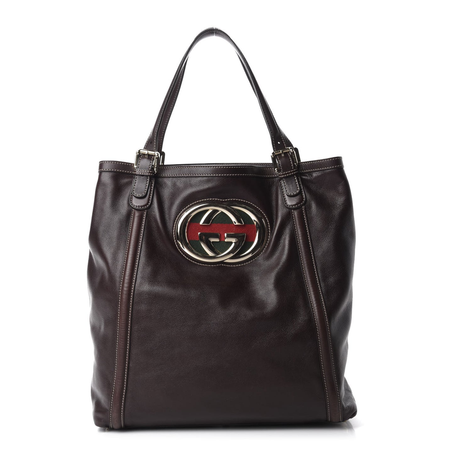 Calfskin Large Britt Shoulder Bag Dark Brown