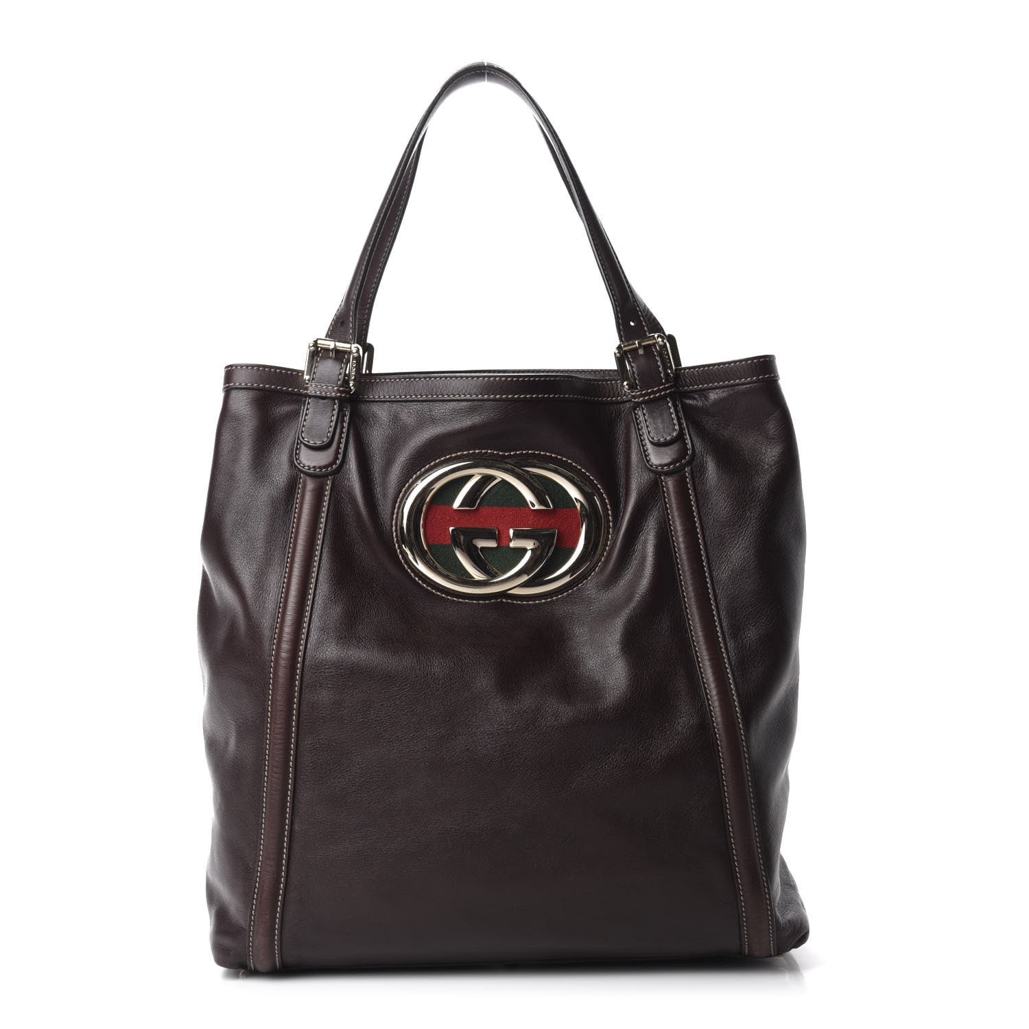 Gucci Calfskin Large Britt Shoulder Bag Dark Brown 1 of 10