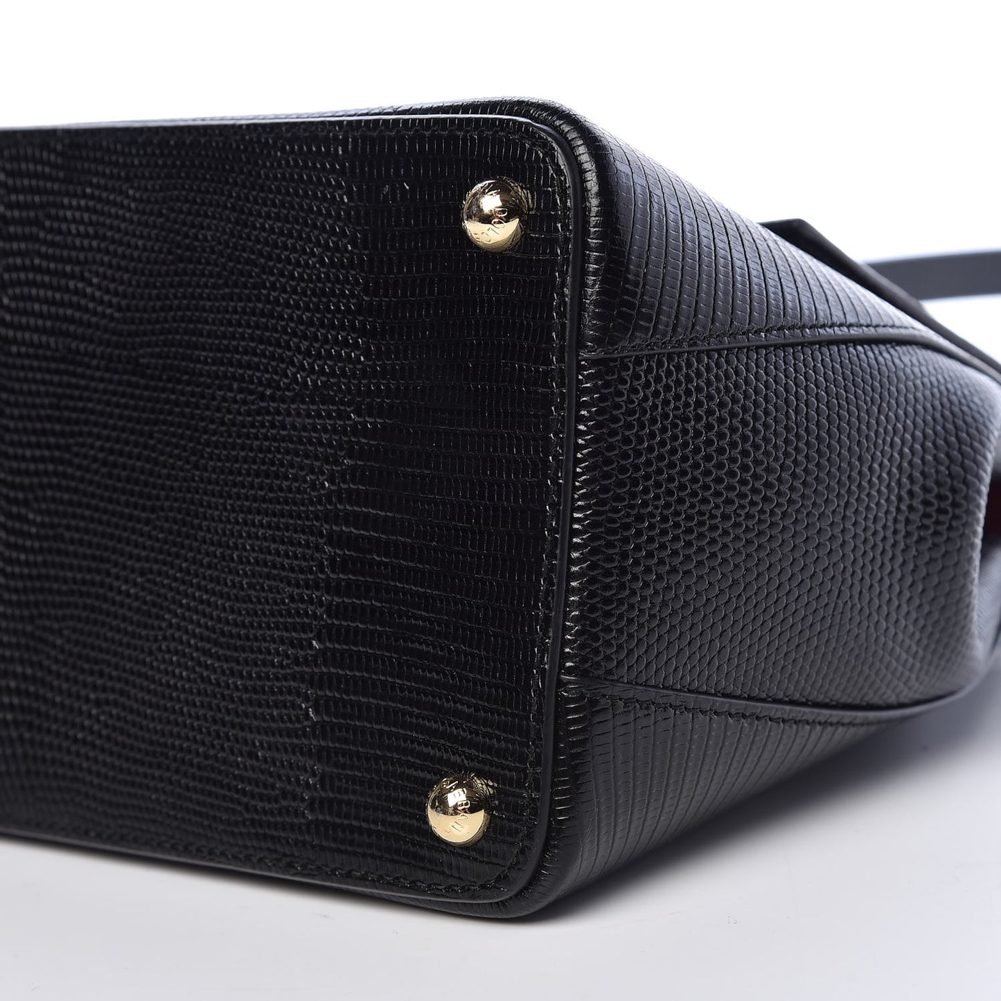 Iguana Calfskin Embossed Lucia Top Handle Bag Black