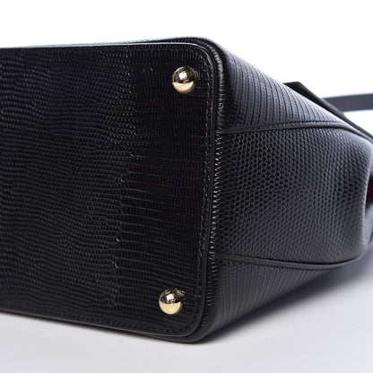 Dolce & Gabbana Iguana Calfskin Embossed Lucia Top Handle Bag Black 8 of 9