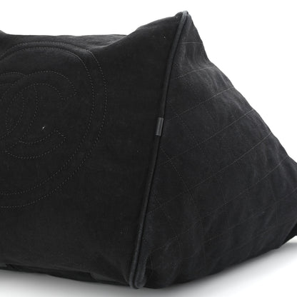 Chanel Washed Toile Calfskin Quilted Large Street Style Travel Bag Black 10 of 14