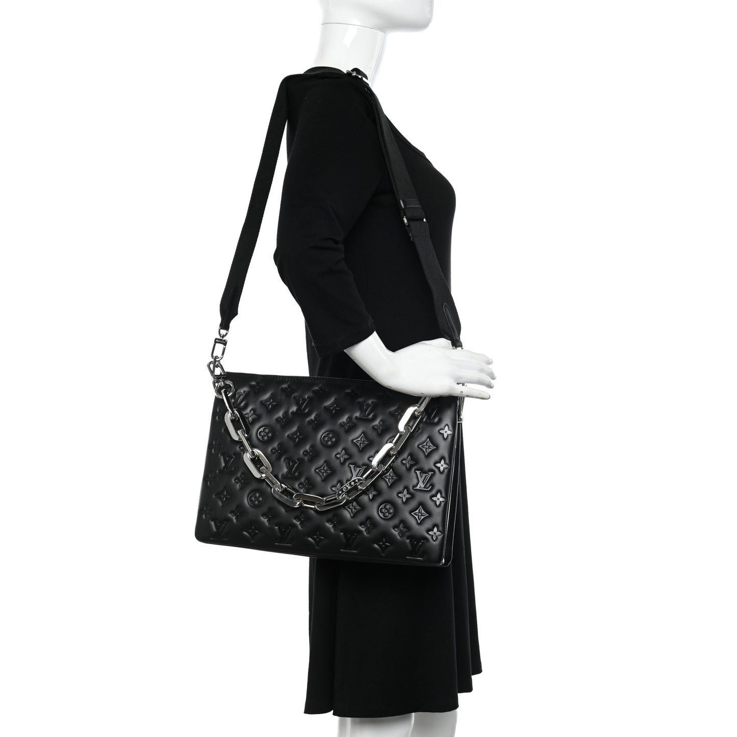 Lambskin Embossed Monogram Coussin MM Black