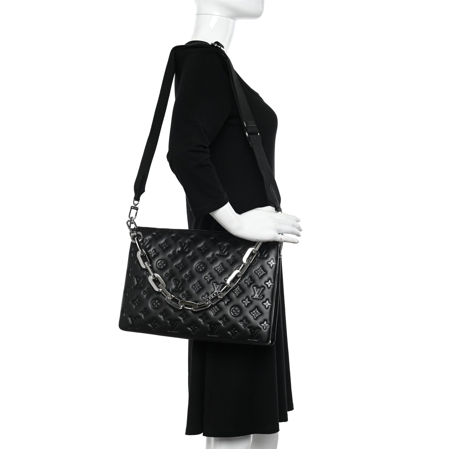 Louis Vuitton Lambskin Embossed Monogram Coussin MM Black 2 of 11