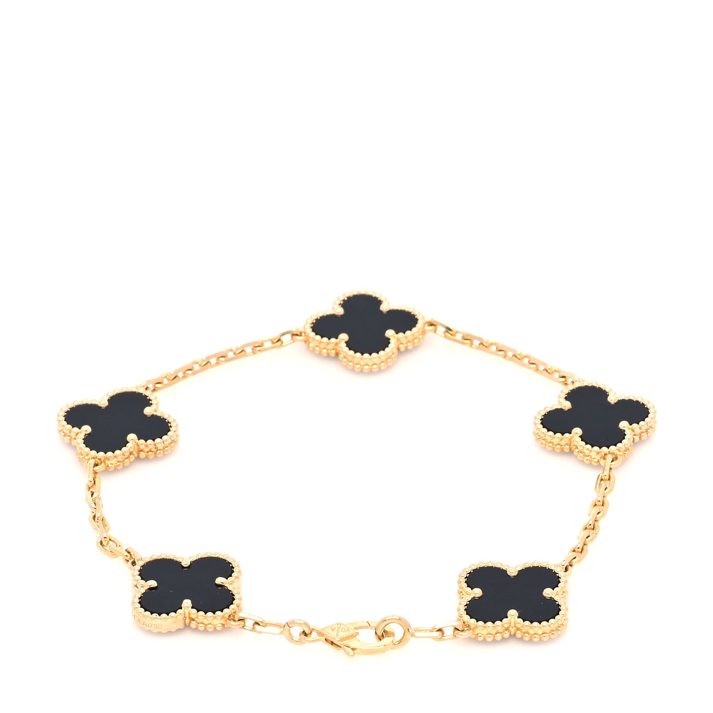 18K Yellow Gold Black Onyx 5 Motifs Vintage Alhambra Bracelet