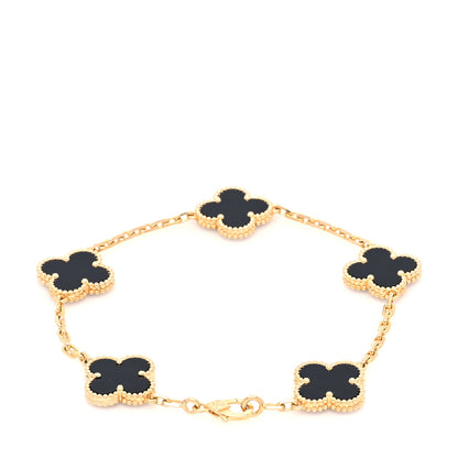 Van Cleef & Arpels 18K Yellow Gold Black Onyx 5 Motifs Vintage Alhambra Bracelet 3 of 5