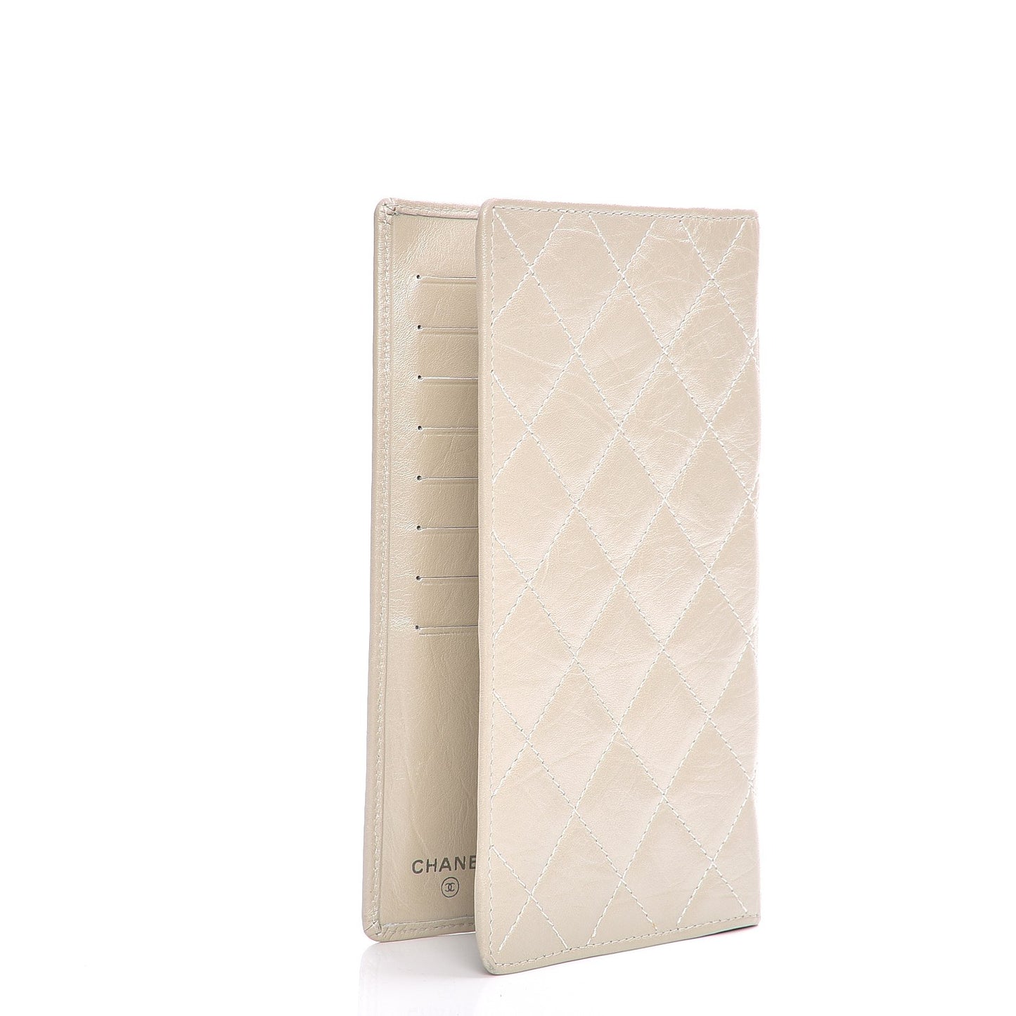 Aged Calfskin Quilted Cambon Quilted Yen Wallet Pearl
