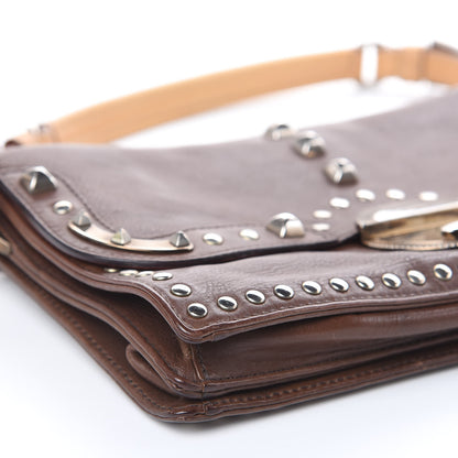 Prada Glace Calfskin Studded Detachable Clutch Shoulder Bag Bruciato 7 of 15