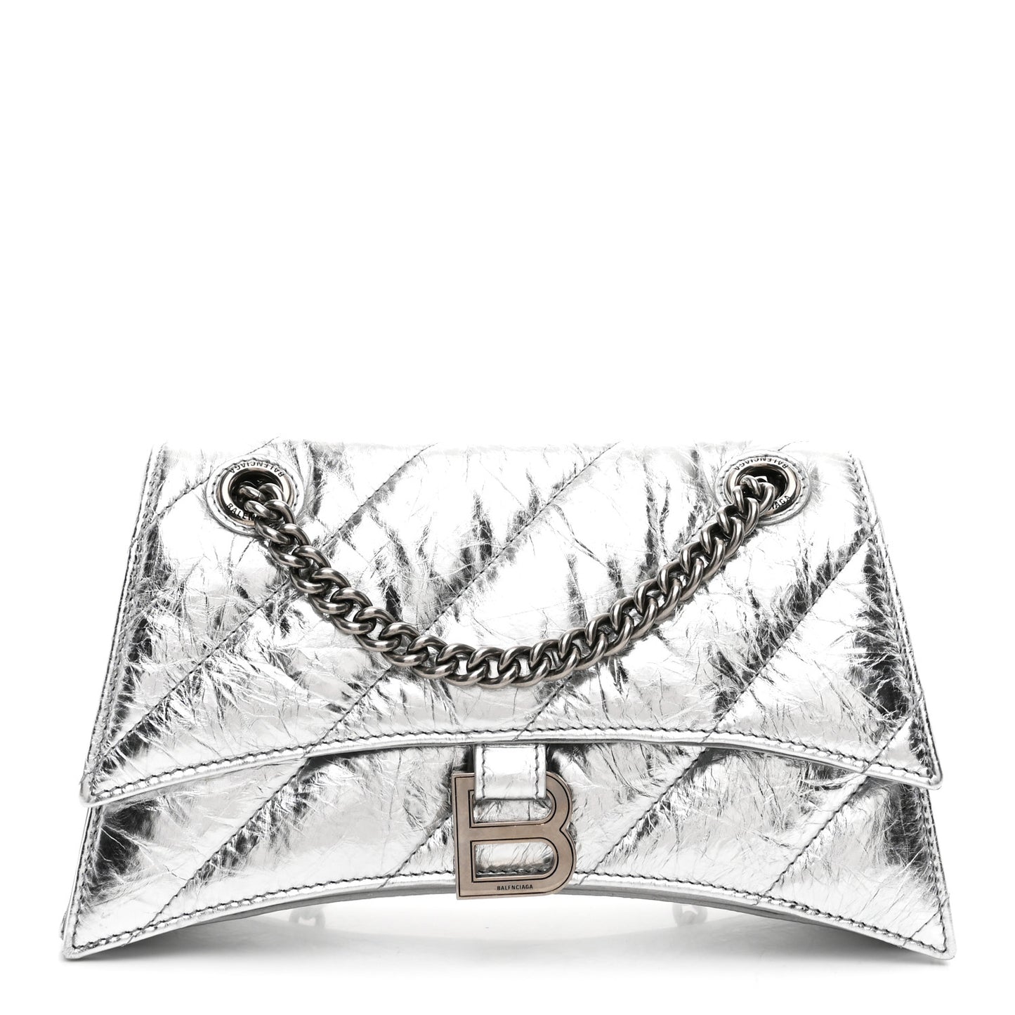 Crushed Calfskin Quilted Small Crush Chain Bag Silver