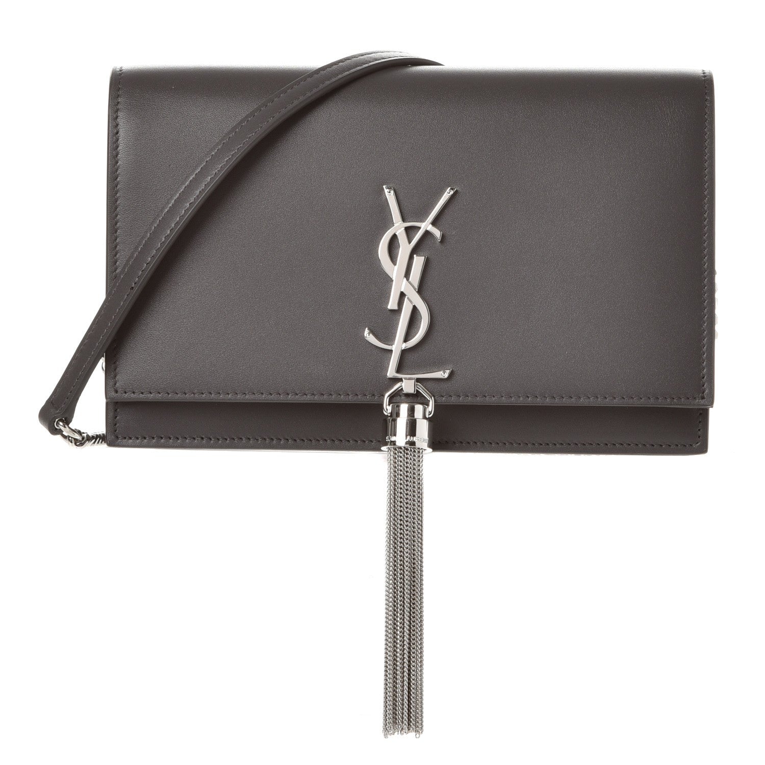 Saint Laurent Smooth Calfskin Classic Monogram Kate Tassel Chain Wallet Grey 1 of 7
