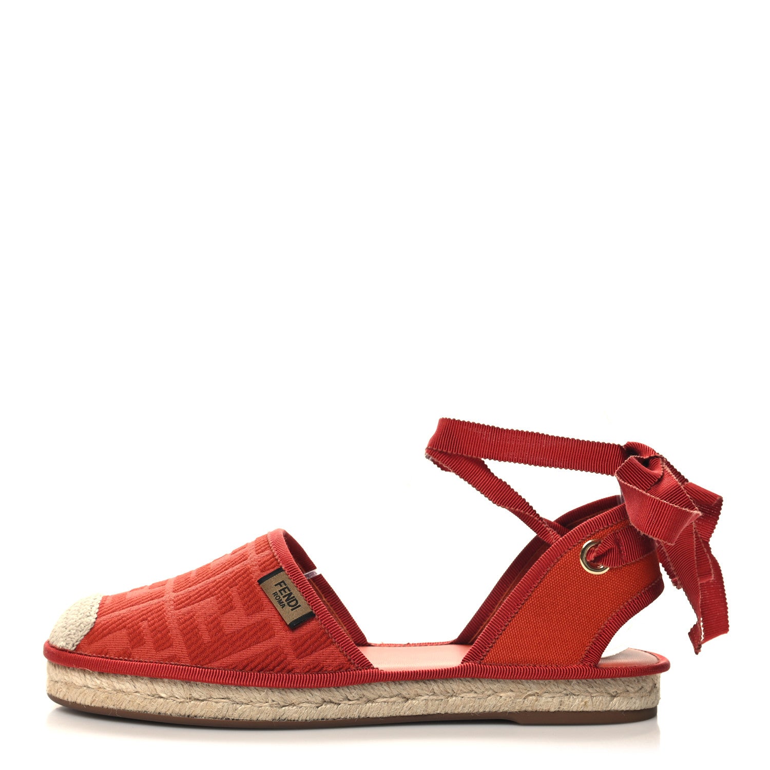 Fendi Canvas FF Embroidered Roma Ankle Wrap Flat Espadrilles 38.5 Red 1 of 8