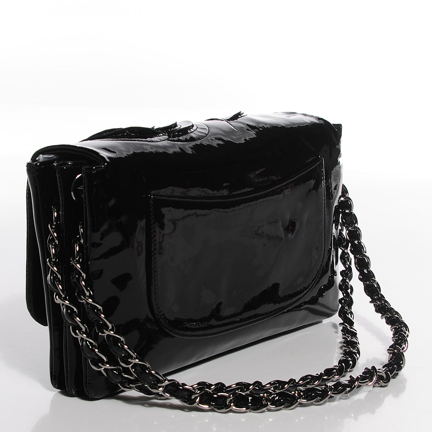Chanel Patent Tweed Camellia Petals Large Flap Black 3 of 8