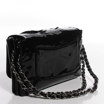 Chanel Patent Tweed Camellia Petals Large Flap Black 3 of 8