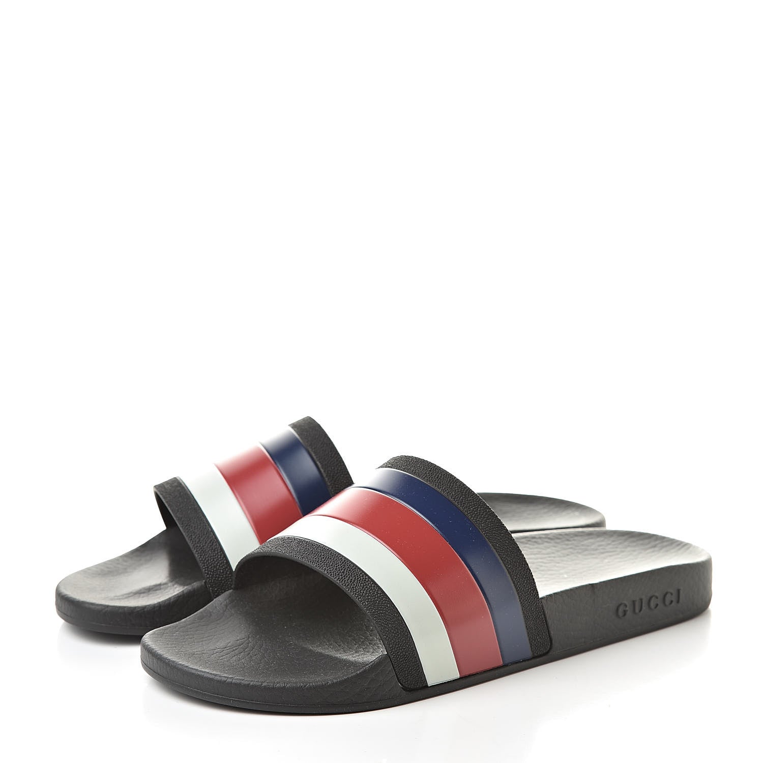 Gucci Rubber Web Mens Pool Slide Sandals 8 Black Mystic White Hibiscus Red Marine 3 of 7