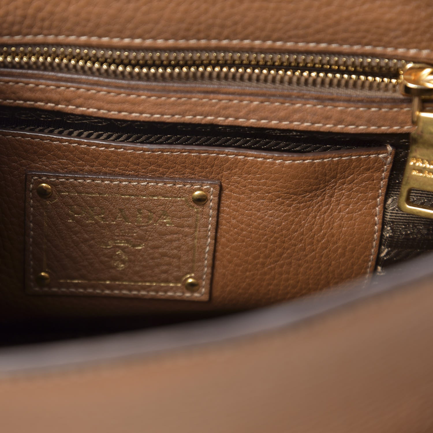 Prada Vitello Daino Sound Twin Pocket Satchel Brandy 6 of 10