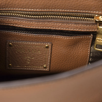 Prada Vitello Daino Sound Twin Pocket Satchel Brandy 6 of 10