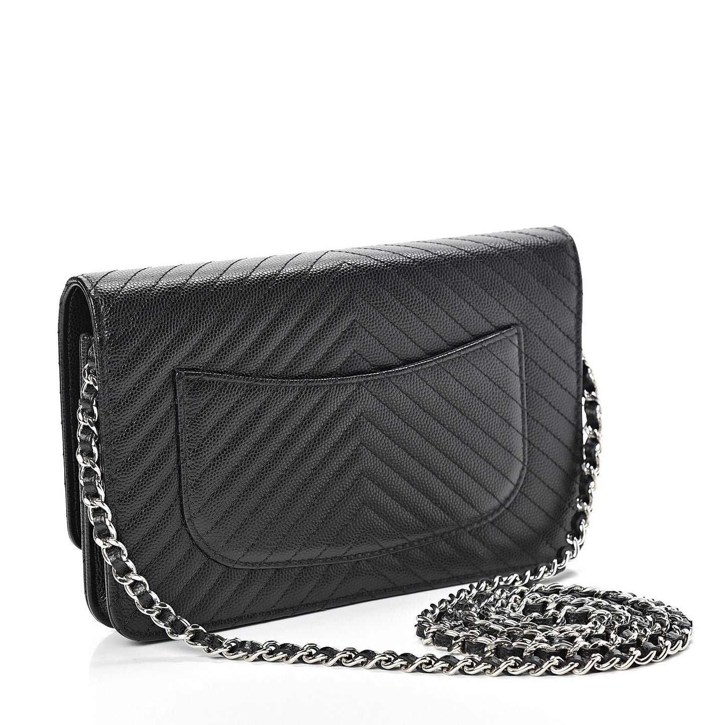 Caviar Chevron Quilted Wallet On Chain WOC Black