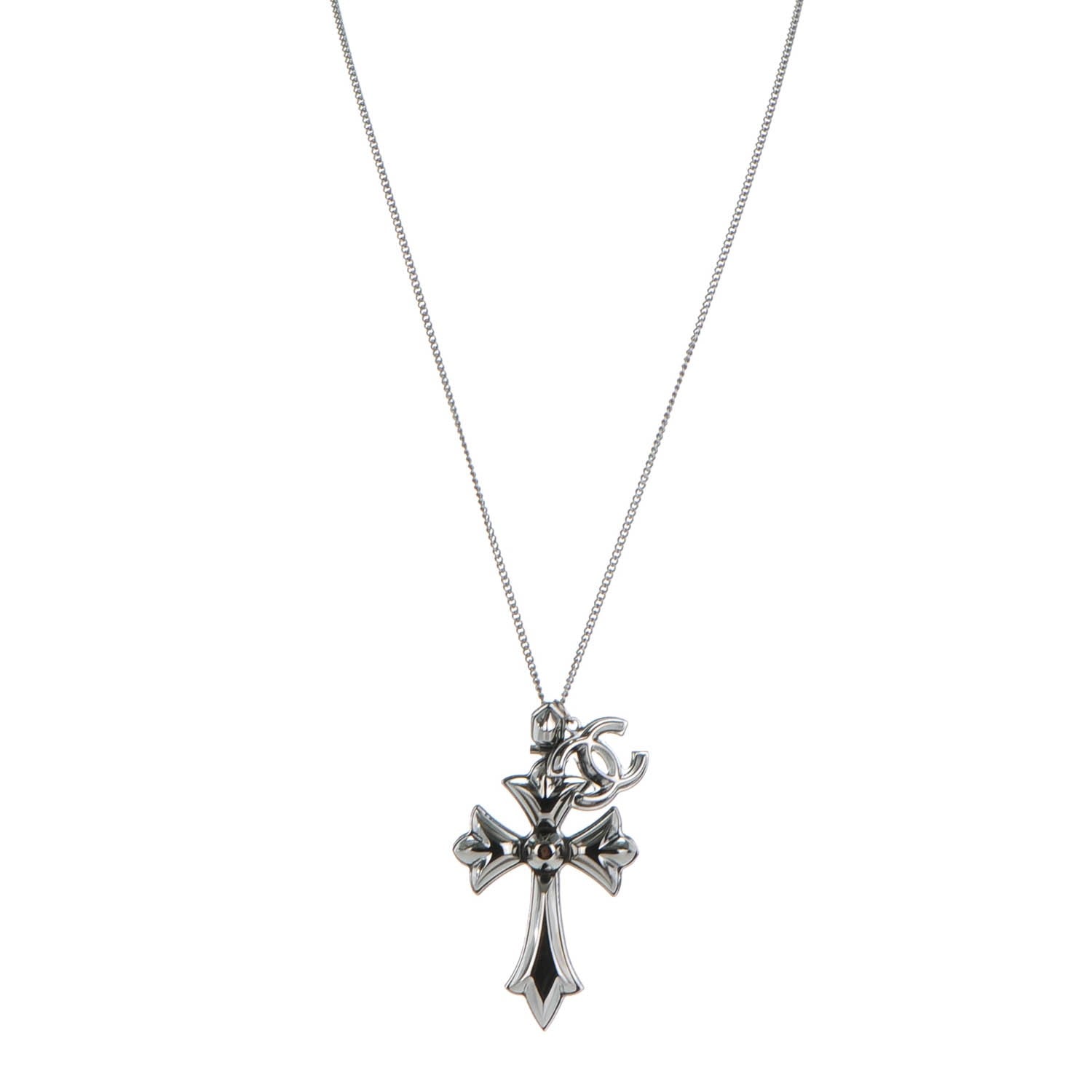 Chanel CC Cross Pendant Necklace Silver 1 of 4