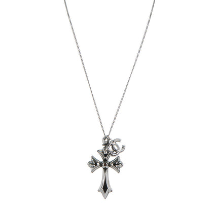 Chanel CC Cross Pendant Necklace Silver 1 of 4