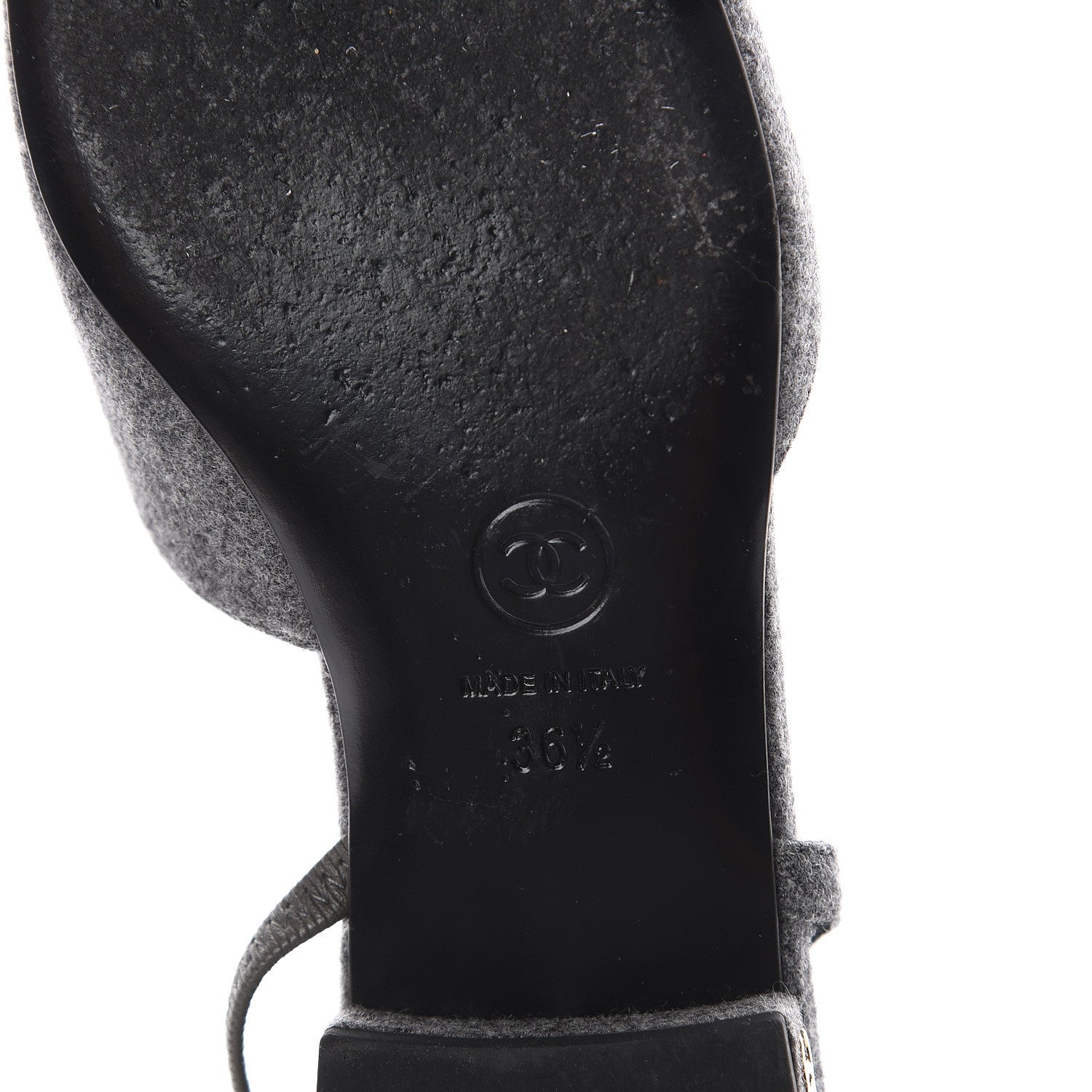 Chanel Wool Velvet Cap Toe CC Slingback Pumps 36.5 Black Grey 7 of 7