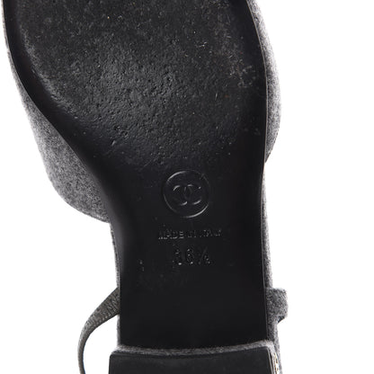 Chanel Wool Velvet Cap Toe CC Slingback Pumps 36.5 Black Grey 7 of 7