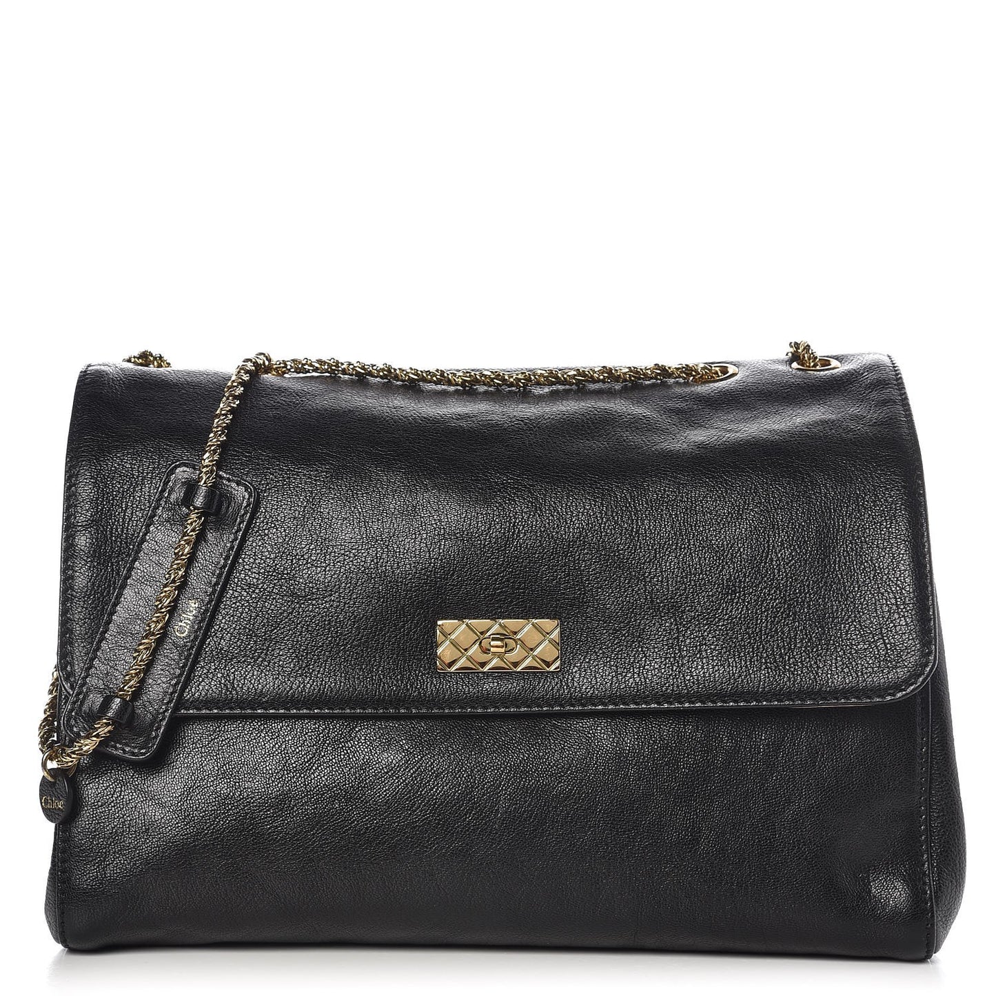 Calfskin Crystal Tassel Flap Bag Black